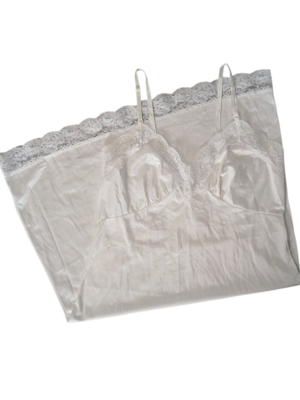 Vintage 70's Sliperfection White Lace Detail‎ Full Slip - Size 40